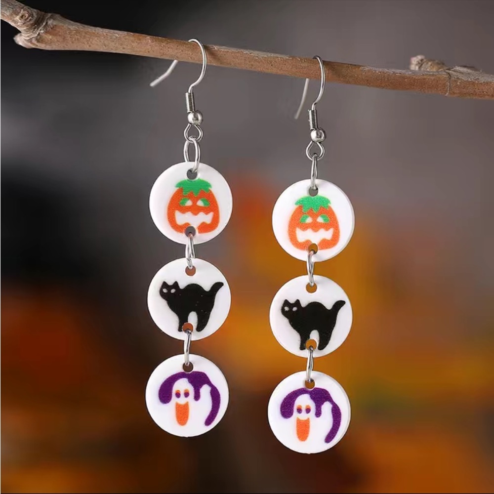 Halloween Dangling Cookies Earrings Ready to Bake Pumpkin Cat Ghost Slice